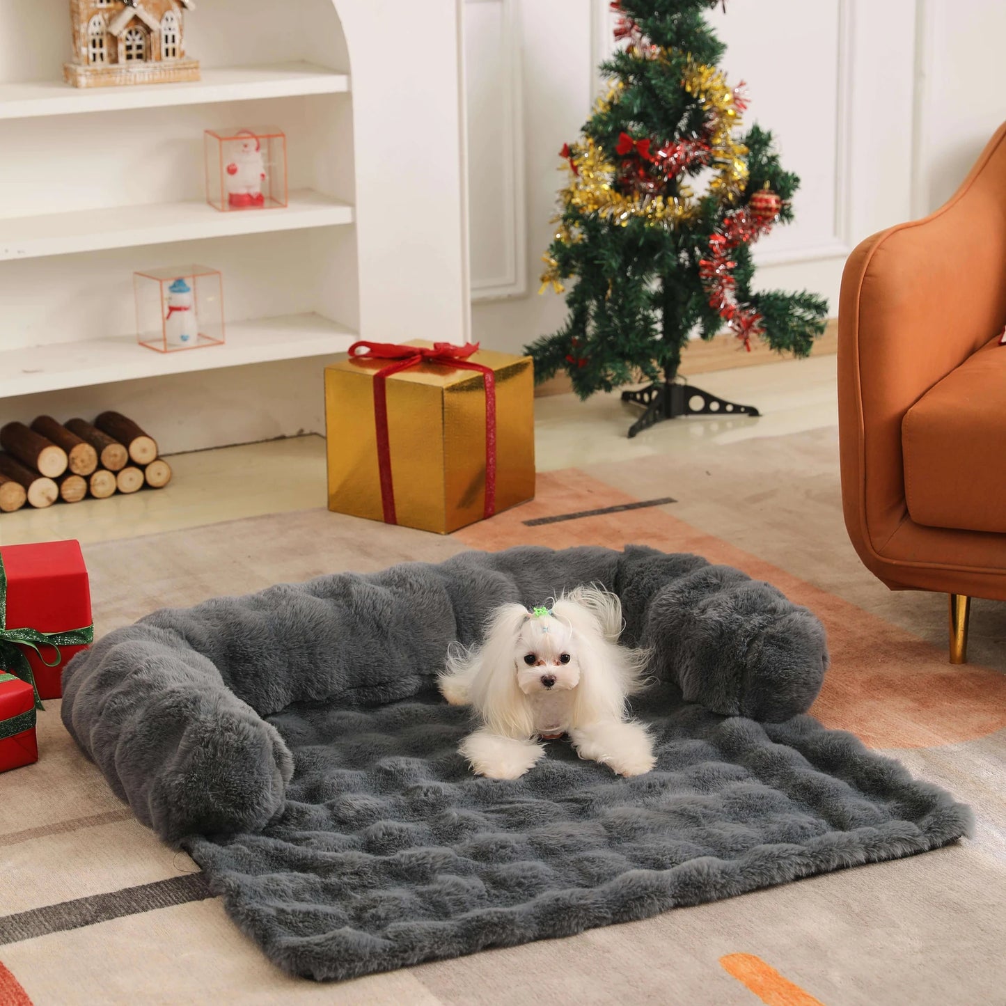 Fluffy Bankbeschermer hondenmand grijs met Afneembare Wasbare Hoes