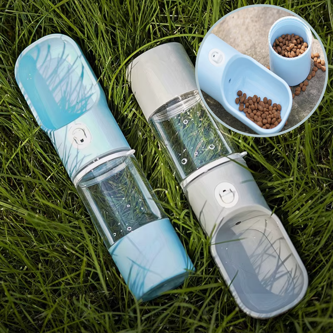 Handige Draagbare Waterfles met Voerbak – Altijd Vers Water Onderweg!