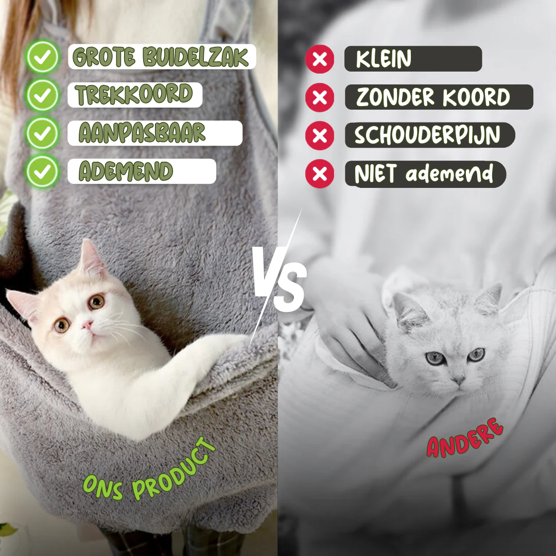 Kat Kangoeroe Buidel KnuffelSchort- Handen Vrij, Kat Dichtbij