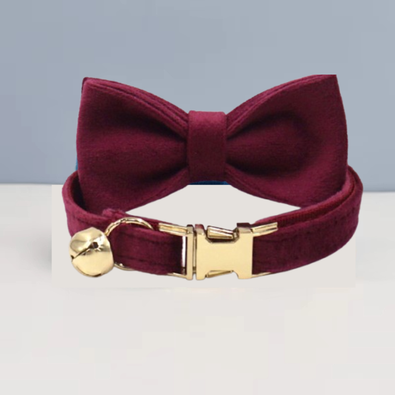 Velvet Royal kattenhalsband met belletje Strik blauw