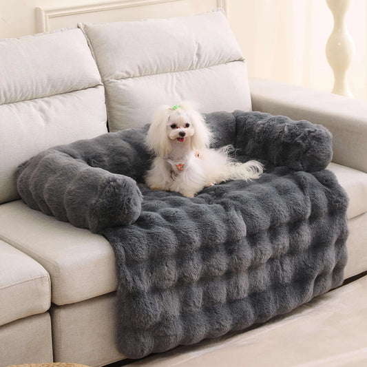 Fluffy Bankbeschermer hondenmand grijs met Afneembare Wasbare Hoes