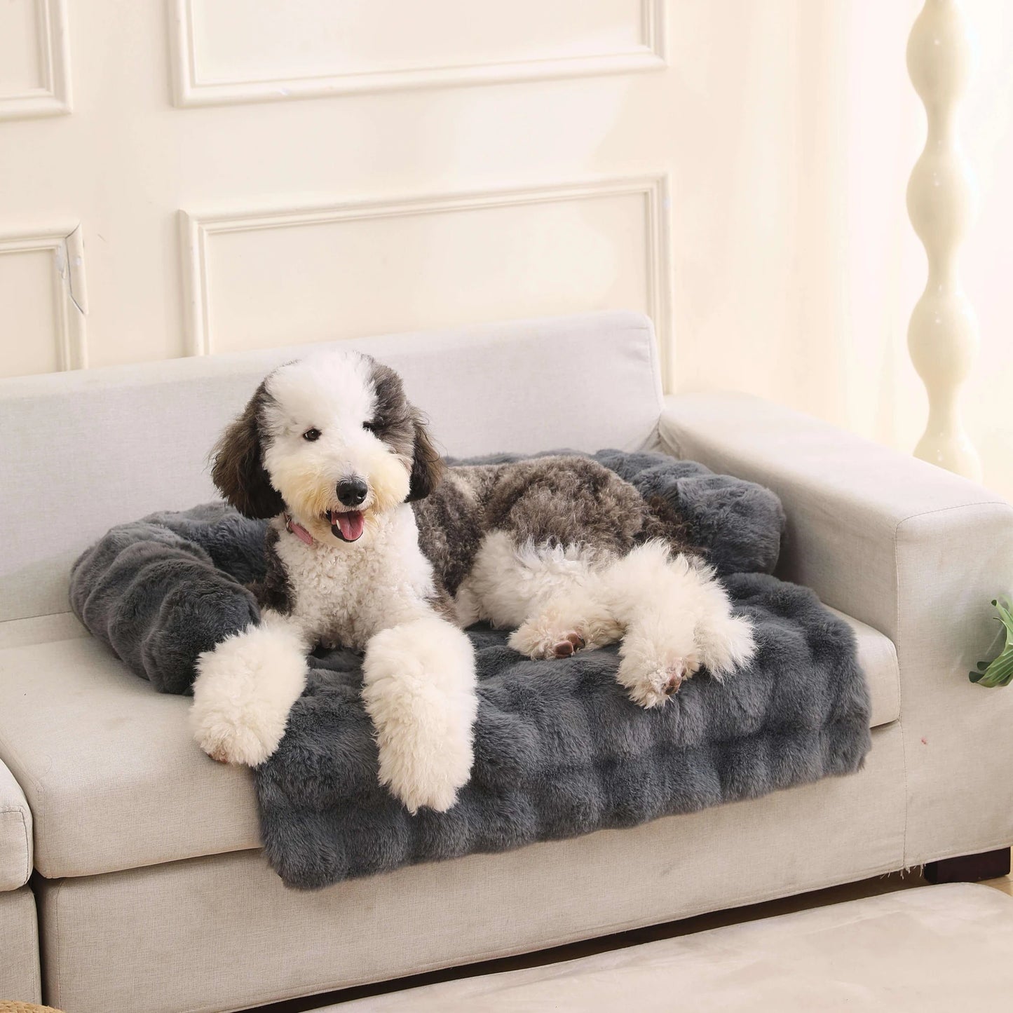 Fluffy Bankbeschermer hondenmand grijs met Afneembare Wasbare Hoes