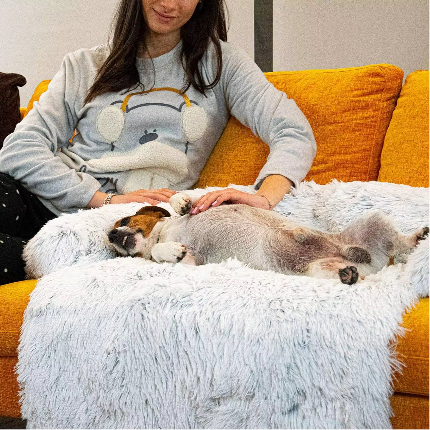 Bankbeschermer Fluffy hondenmand rechthoekig met Afneembare Wasbare Hoes