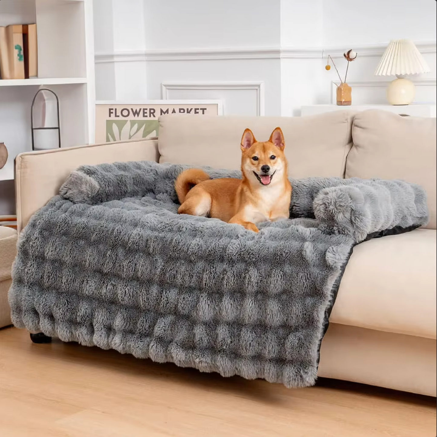 Fluffy Bankbeschermer hondenmand grijs met Afneembare Wasbare Hoes
