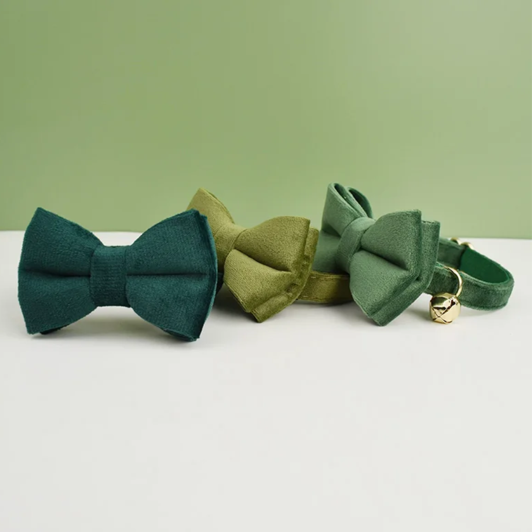Velvet Royal kattenhalsband met Belletje & verwijderbare Strik groen