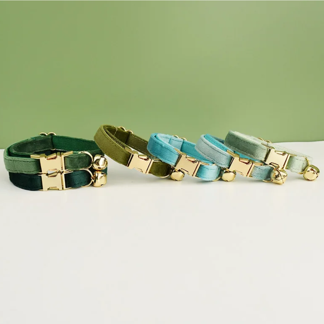 Velvet Royal kattenhalsband met Belletje & verwijderbare Strik groen