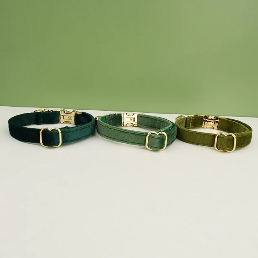 Velvet Royal kattenhalsband met Belletje & verwijderbare Strik groen