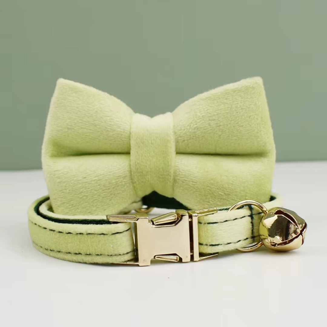 Velvet Royal kattenhalsband met Belletje & verwijderbare Strik groen